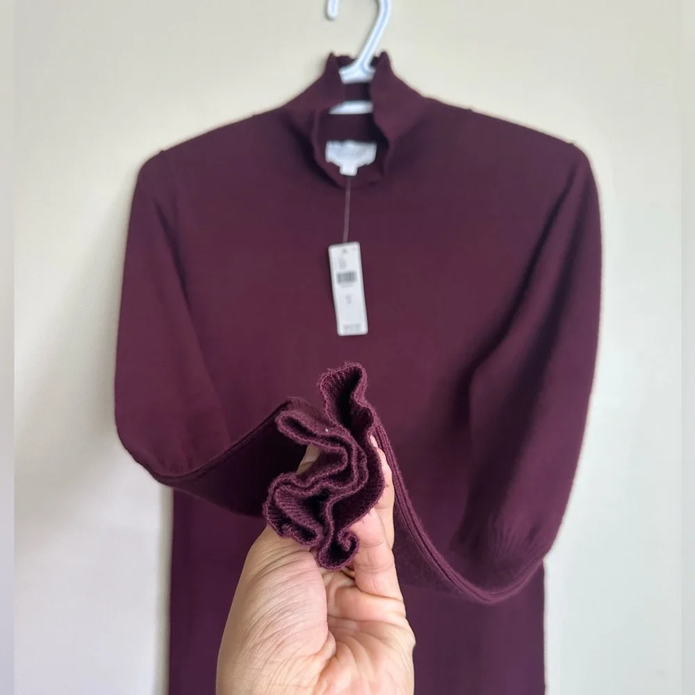 Anthropologie Sundays Burgundy Knit Long Sleeve Ruffle Hem Dress Size S - Picture 9 of 12